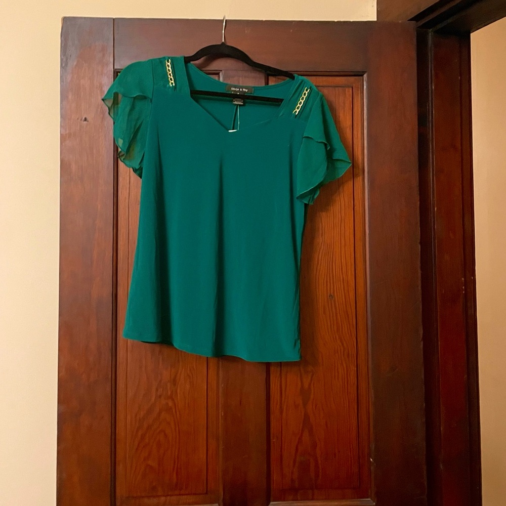Emerald blouse with gold chain detail